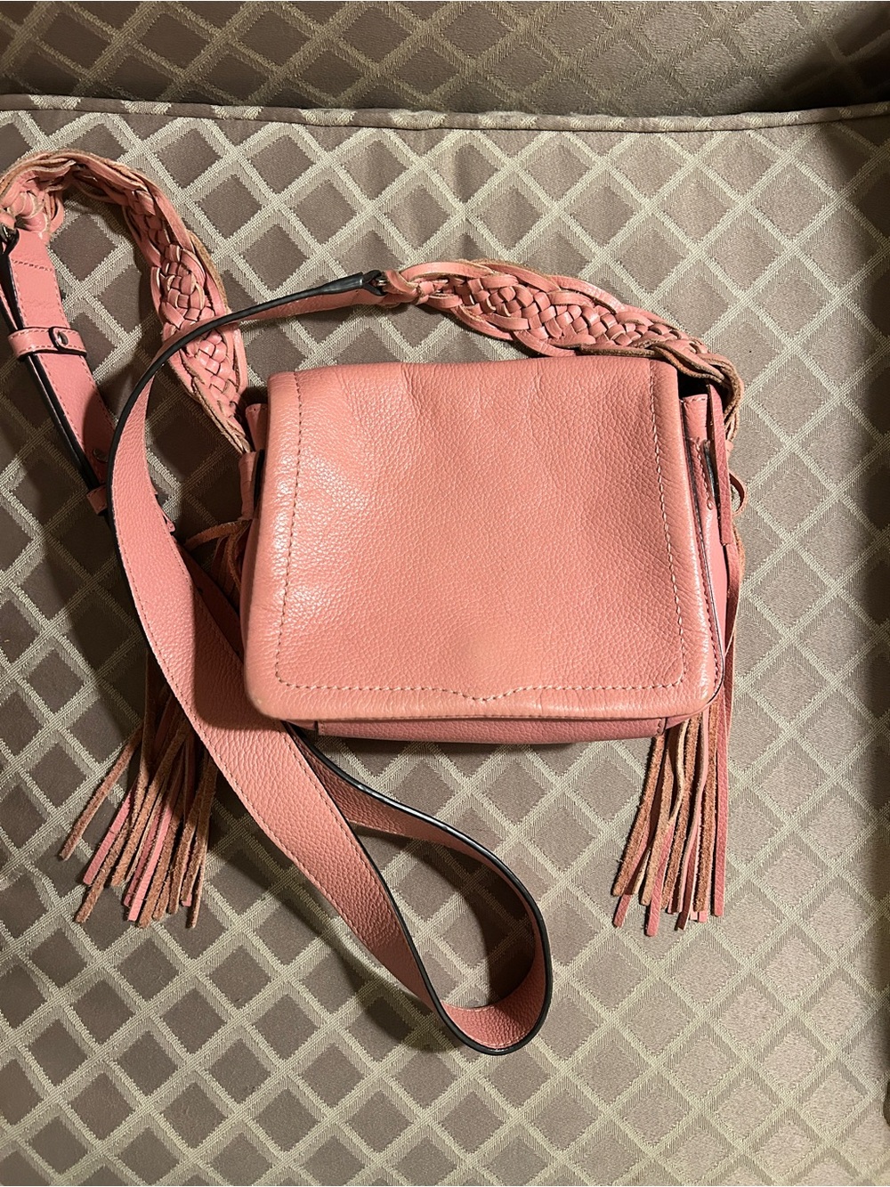 Rebecca Minkoff Dusty Pink Leather Fringe Crossbody “Wendy”